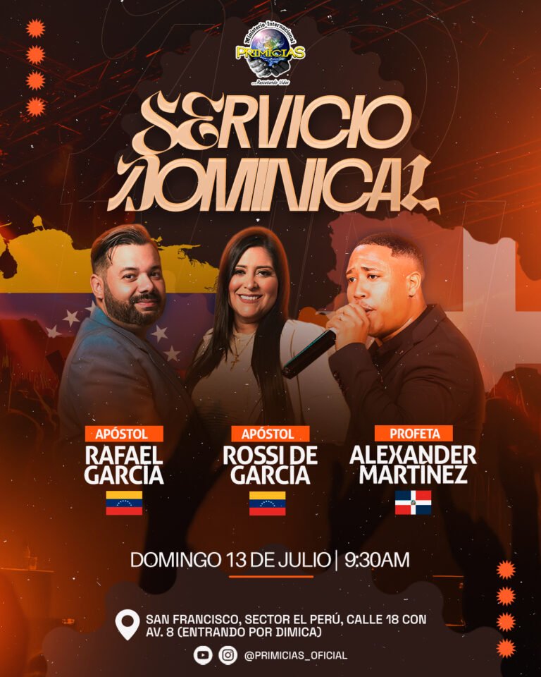 Flyer del Ministerio Internacional Primicias: servicio dominical