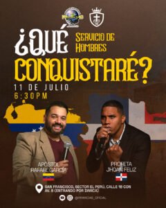 Flyer del Ministerio Internacional Primicias: ¿Qué conquistaré?, servicio de hombres